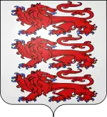 Blason de la famille de Mac-Mahon : D'argent, à trois lions léopardés et contournés de gueules, armés et lampassés d'azur, l'un sur l'autre.