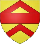 Blason avec 2 chevrons rouges et une barre horizontale rouge au milieu, sur fond jaune