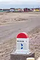Borne kilométrique à Miquelon.