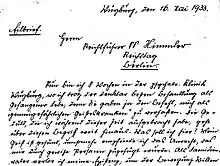 Photographie d'une page d'une lettre manuscrite d'Eicke à Himmler.