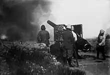 Canon de 150 mm de fabrication allemande en action aux Dardanelles, 1915