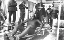 Bernhard Glass au départ d'une course de luge.