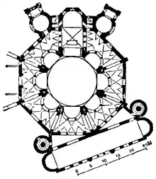 Plan centré octogonal de la basilique Saint-Vital de Ravenne, VIe siècle.