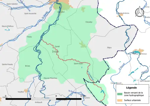Le Cousseron (en rouge) et la zone hydrographique dans laquelle il s'insère.