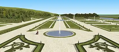 Restitution de la vue sur la grande perspective du château de Villennes, XVIIIe.