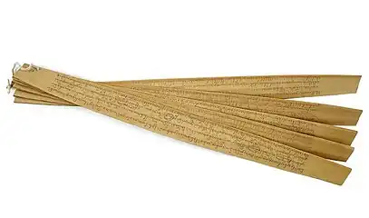 Données astronomiques réglementant l'année agricole rédigées en balinais sur cinq feuilles de lontar