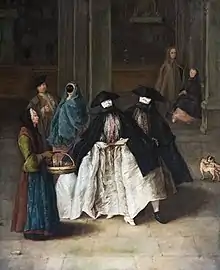 La Servante d'essence de Pietro Longhi : une femme porte un moretta
