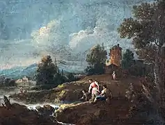 Paysage avec repos au torrent par Giuseppe Zais