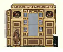 Restitution de la paroi ouest du Cabinet du Petit Appartement frais, XVIIIe&nbsp;siècle.