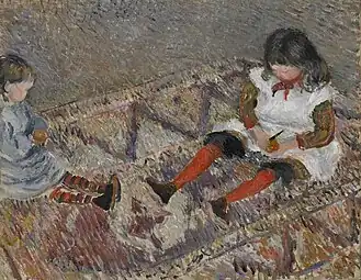 Jeanne dite Cocotte, et Ludovic Rodolphe Pissarro sur un tapis, 1883Collection privée, Vente 2017