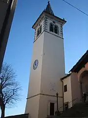 Clocher de l'église de Castelluccio, hameau de Porretta Terme, Italie.