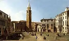 Campo Sant'Angelo, Canaletto:&nbsp;au centre, l'église,&nbsp;aujourd'hui&nbsp;démolie