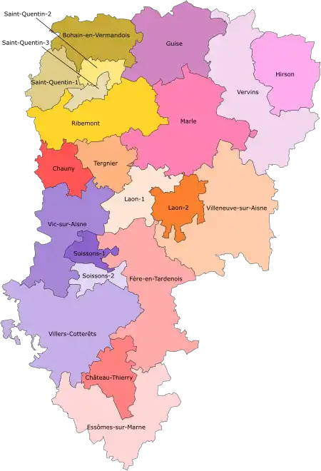 Carte des cantons de l'Aisne