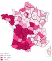 Résultat par département de Ségolène Royal au 1er&nbsp;tour de l'élection présidentielle de 2007.