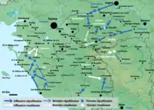 Carte des combats en Vendée entre le 10 et le 19 avril 1793.