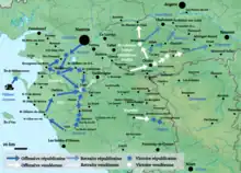 Carte des combats en Vendée entre le 20 avril et le 5 mai 1793.