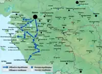 Carte des combats en Vendée en novembre 1793.