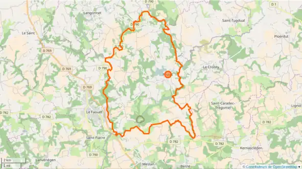 Carte en couleurs représentant les limites d'une commune.