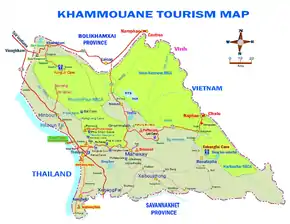 Carte touristique en couleur de la province de Khammouane en 2015, provenant du site "Luang Namtha Tourism Department" (Laos)