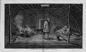 Intérieur d'une habitation d'hiver du Kamtchatka