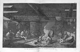 Vue de l'intérieur d'une maison de l'entrée de Nootka