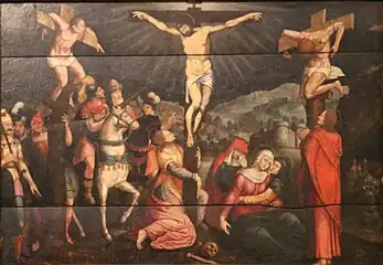 Anonyme, La Crucifixion (XVIe&nbsp;siècle), huile sur bois.