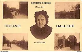 Carte postale publiée à l'occasion du centenaire d'Octavie Halleux, le 17 juin 1934.