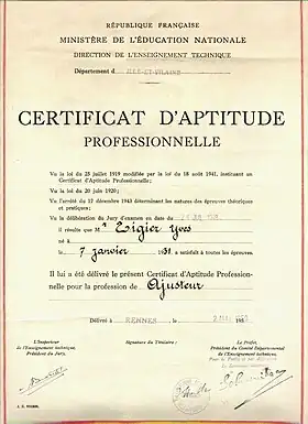Image illustrative de l’article Certificat d'aptitude professionnelle