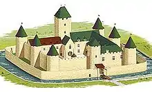 Illustration du château au XIVe&nbsp;siècle