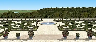 Restitution du parterre sud du château de Saint-Cloud vers 1669, avant la création du bassin des Cygnes.