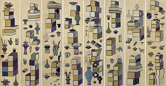 Chaekgeori, fin XIXe siècle. Broderie sur soie. 2,03 × 3,52 m.