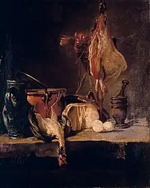 Nature morte à la raie et au panier d'oignons, par Jean Siméon Chardin en 1731.