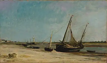 Bateaux sur la côte à Étaples (1871), huile sur panneau, 34.3 x 58,1&nbsp;cm, New York, Metropolitan Museum of Art.