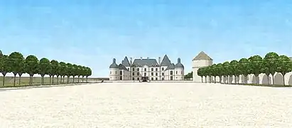 Schéma du château de Faÿ-lès-Nemours du côté de l'entrée, fin du XVIIe&nbsp;siècle.