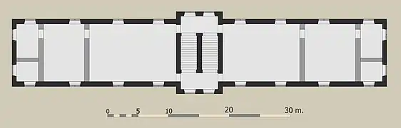 Proposition de restitution du plan du château de Meudon, édifié par Antoine Sanguin vers 1520. Distribution du premier étage.