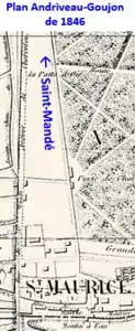 Chemin du moulin de la Chaussée à St-Mandé sur plan Andriveau-Goujon de 1846