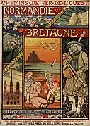Affiche publicitaire pour les chemins de fer, mettant en scène un Breton en costume traditionnel.