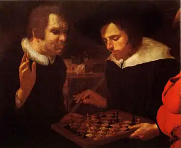 Carel van Mander ou Isaac Oliver,Ben Jonson et William Shakespeare jouant aux échecs, 1603.