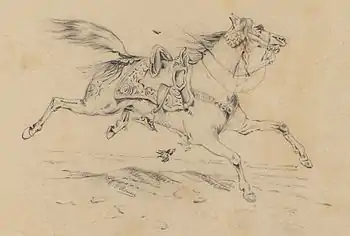 Cheval au galop, dessin du général Rouen, XIXe&nbsp;siècle.