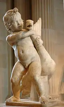 Enfant à l'oie. Copie romaine d'époque impériale, Ier – IIe&nbsp;siècle de notre ère, d'un original grec du IIe&nbsp;siècle AEC. Louvre