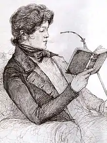 Portrait, à l'âge de 19 ans, alors qu'il est étudiant à Göttingen, on le voit lire un livre