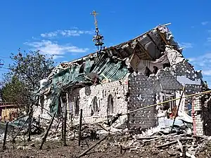 Église de Vessele (uk) après avoir été touché par une bombe aérienne russe le 5 mai 2023.