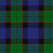 Clan Fergusson of Balquhidder : bandes vertes chargées d'un filet bleu et délimitées d'un filet rouge, bandes bleues chargées d'un filet vert.