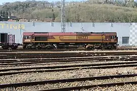 Diesel Electrique Classe 66 sur la rive droite du port de Rouen en 2018.