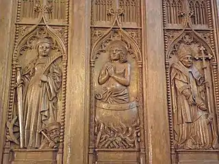 Sainte Catherine, saint Jean l'évangéliste et saint Louis d'Anjou.