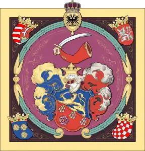 Blason de la famille Somogyi (et la ville de Hajdúszoboszló) de 1654.