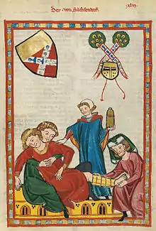 Soin d'une fracture, Codex Manesse, entre 1305 et 1315.