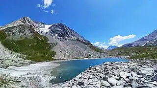 Col de la Vanoise depuis le lac long, Grande Casse sur la gauche.