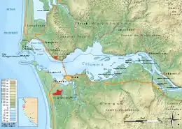 Carte de l'embouchure du Columbia avec le cap Disappointment en haut à gauche