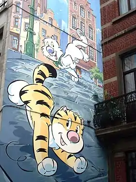 Fresque murale représentant&nbsp;Billy the Cat&nbsp;dans la rue d'Ophem à&nbsp;Bruxelles.